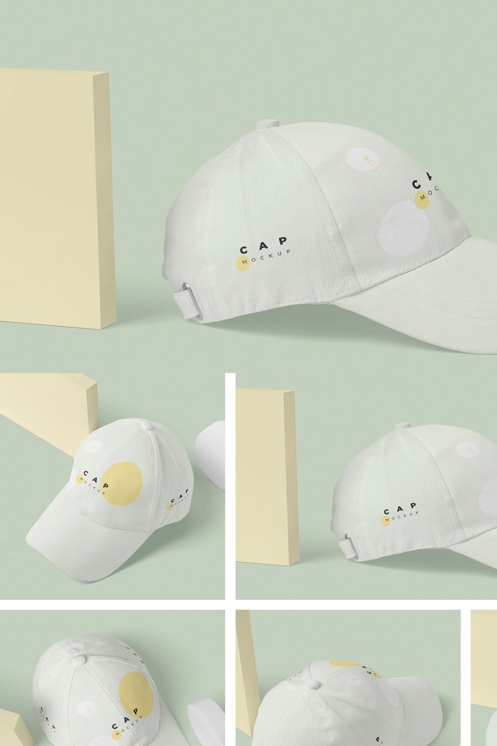 5 Baseball Cap Mockups pinterest preview image.