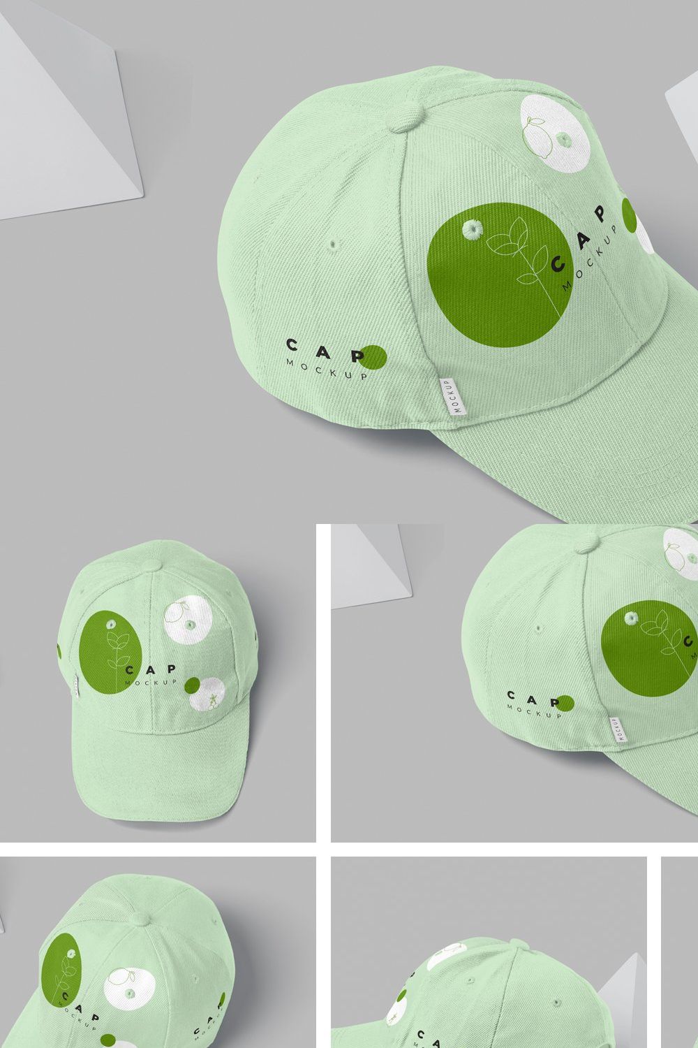 5 Baseball Cap Mockups pinterest preview image.