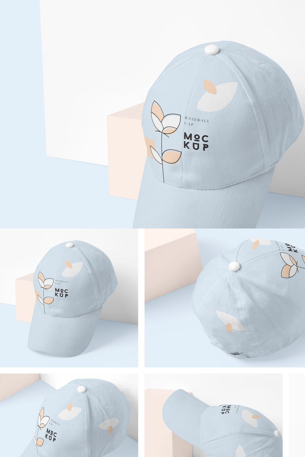 5 Baseball Cap Mockups pinterest preview image.