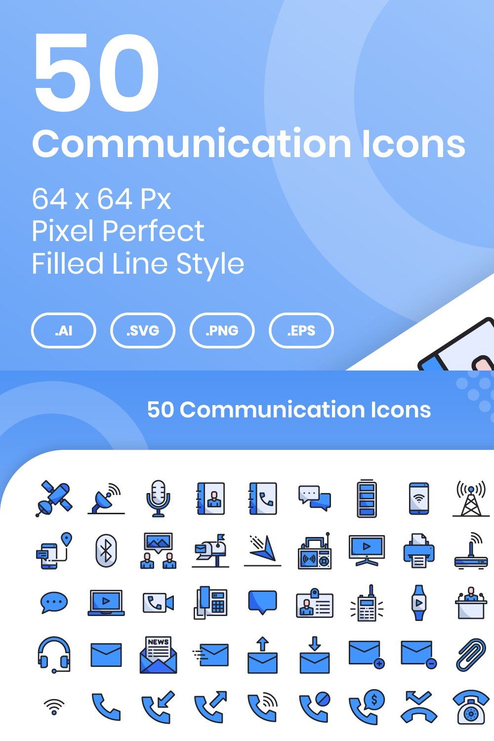 50 Communication - Filled Line pinterest preview image.