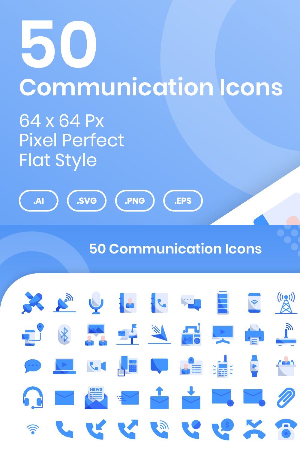 50 Communication - Flat pinterest preview image.