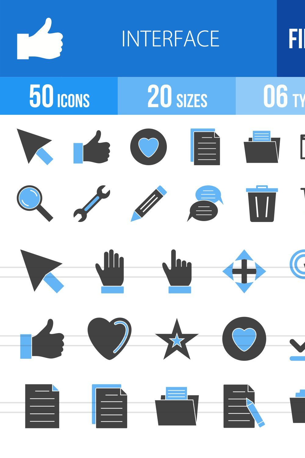 50 Interface Blue & Black Icons pinterest preview image.