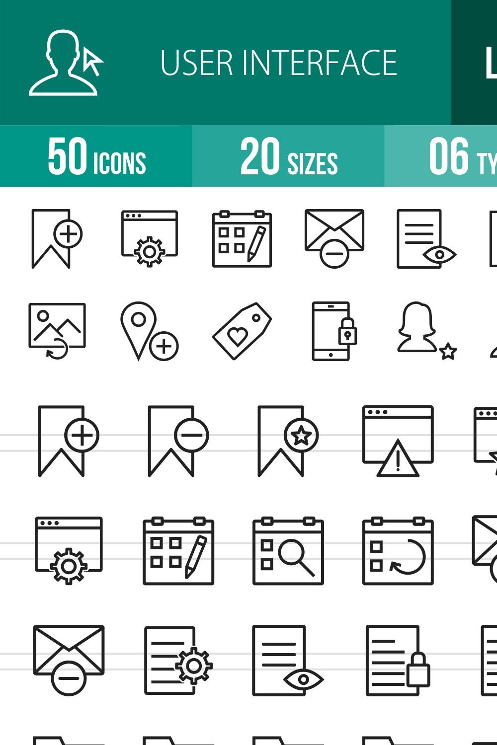 50 User Interface Line Icons pinterest preview image.