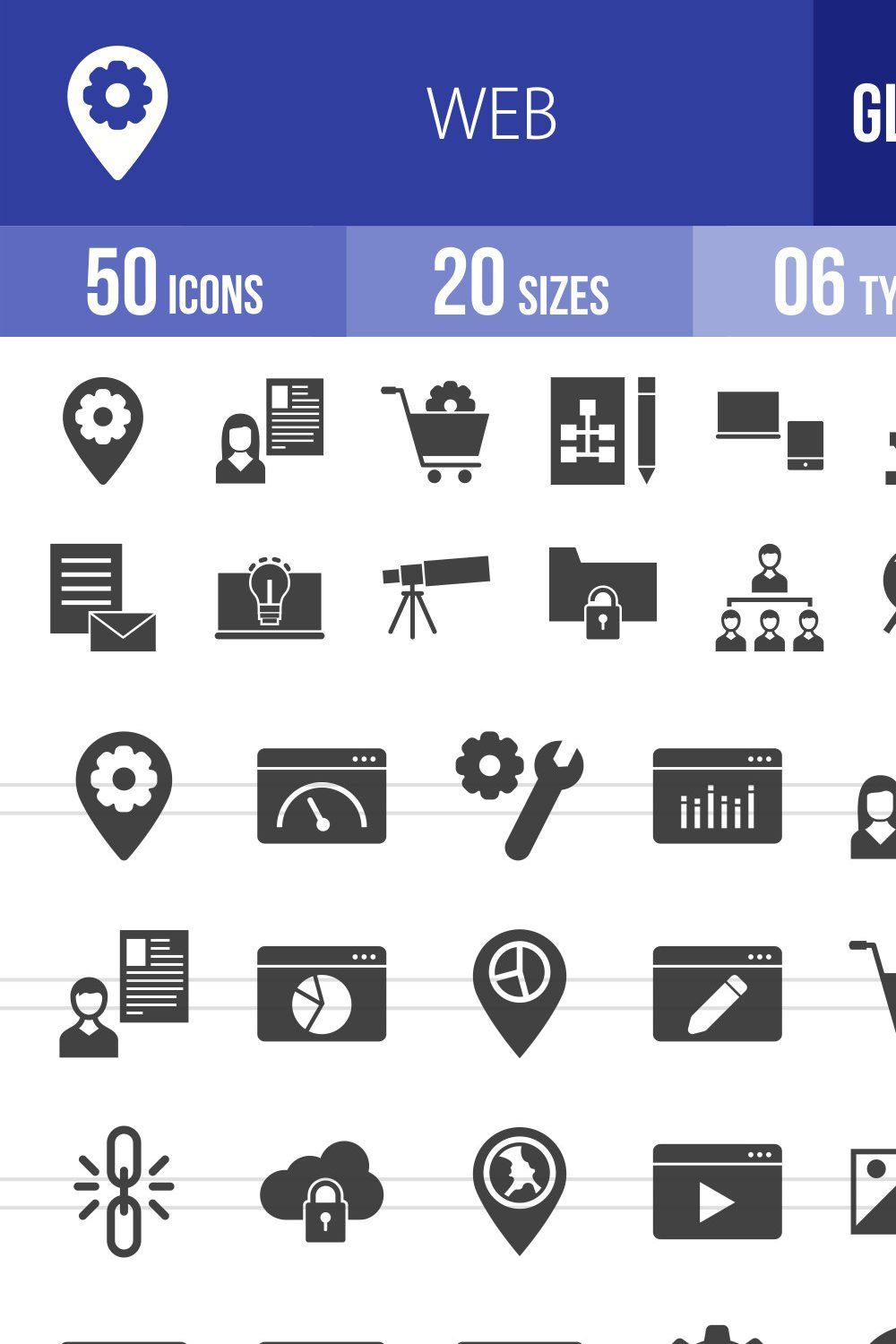 50 Web Glyph Icons pinterest preview image.