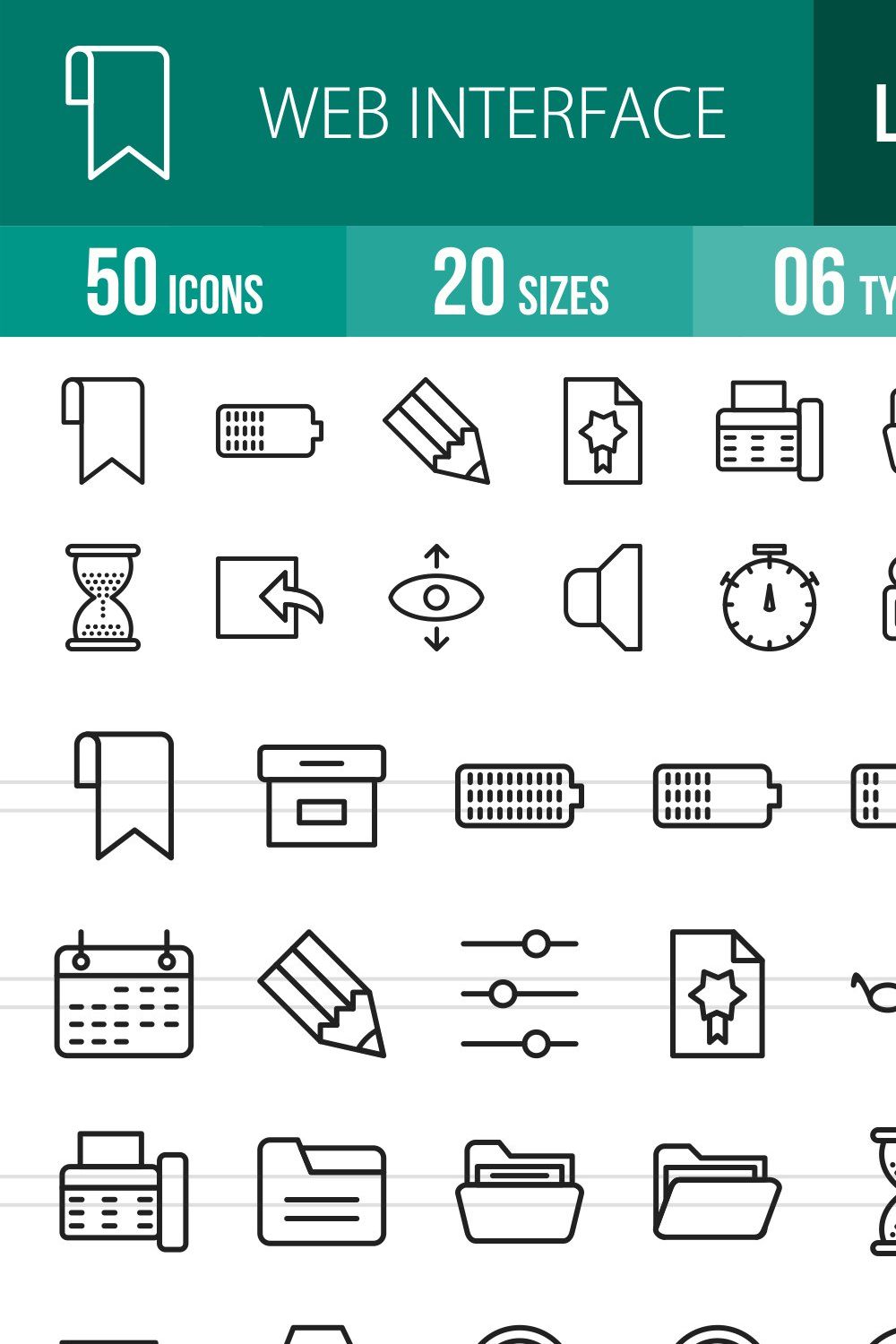 50 Web Interface Line Icons pinterest preview image.