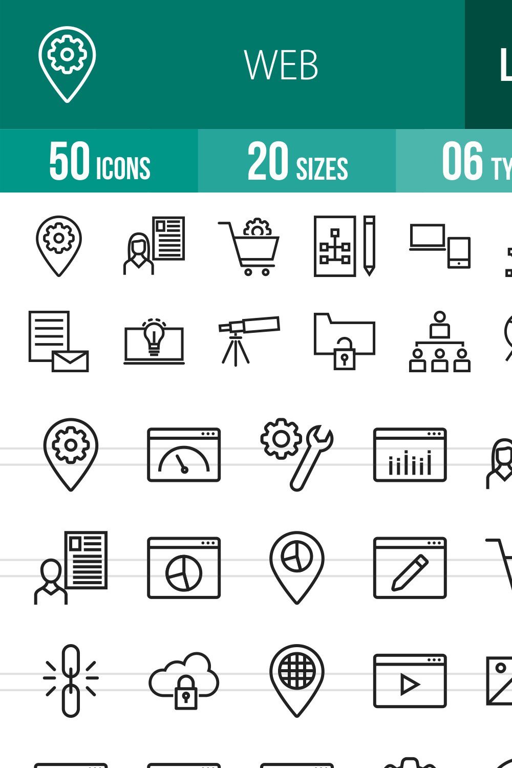 50 Web Line Icons pinterest preview image.