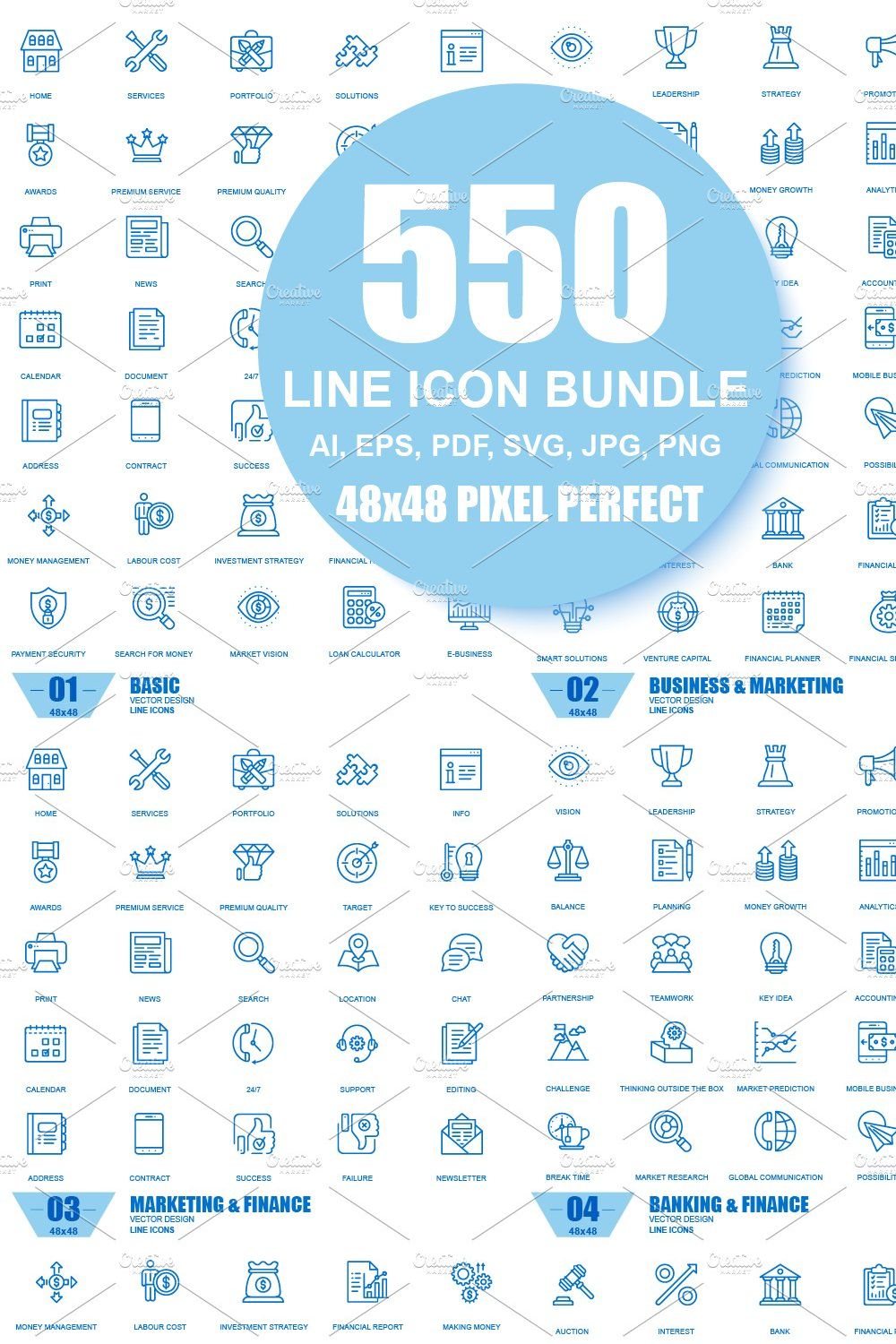 550 Line Icons Bundle pinterest preview image.