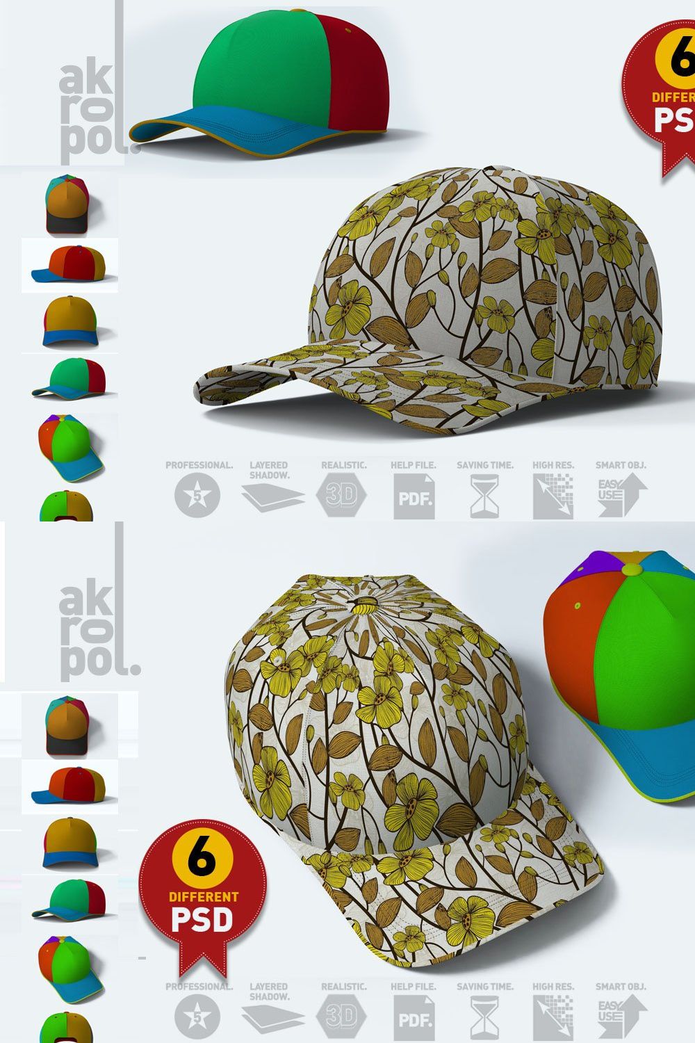 6 Cap Mock-up pinterest preview image.