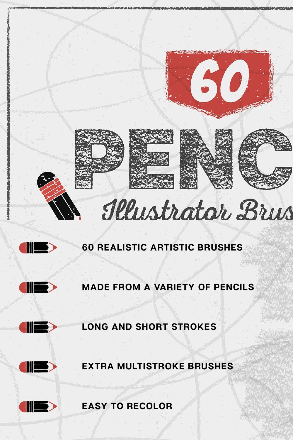 60 Pencil Brushes for Illustrator pinterest preview image.