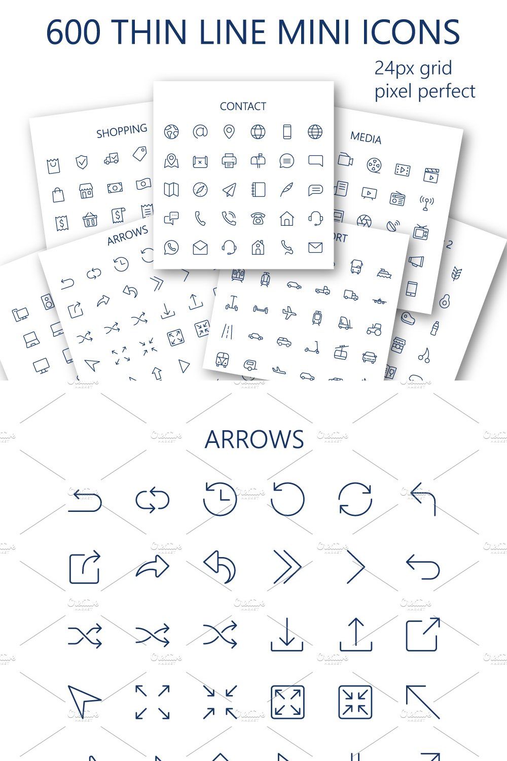 600 vector thin line mini icons set. pinterest preview image.