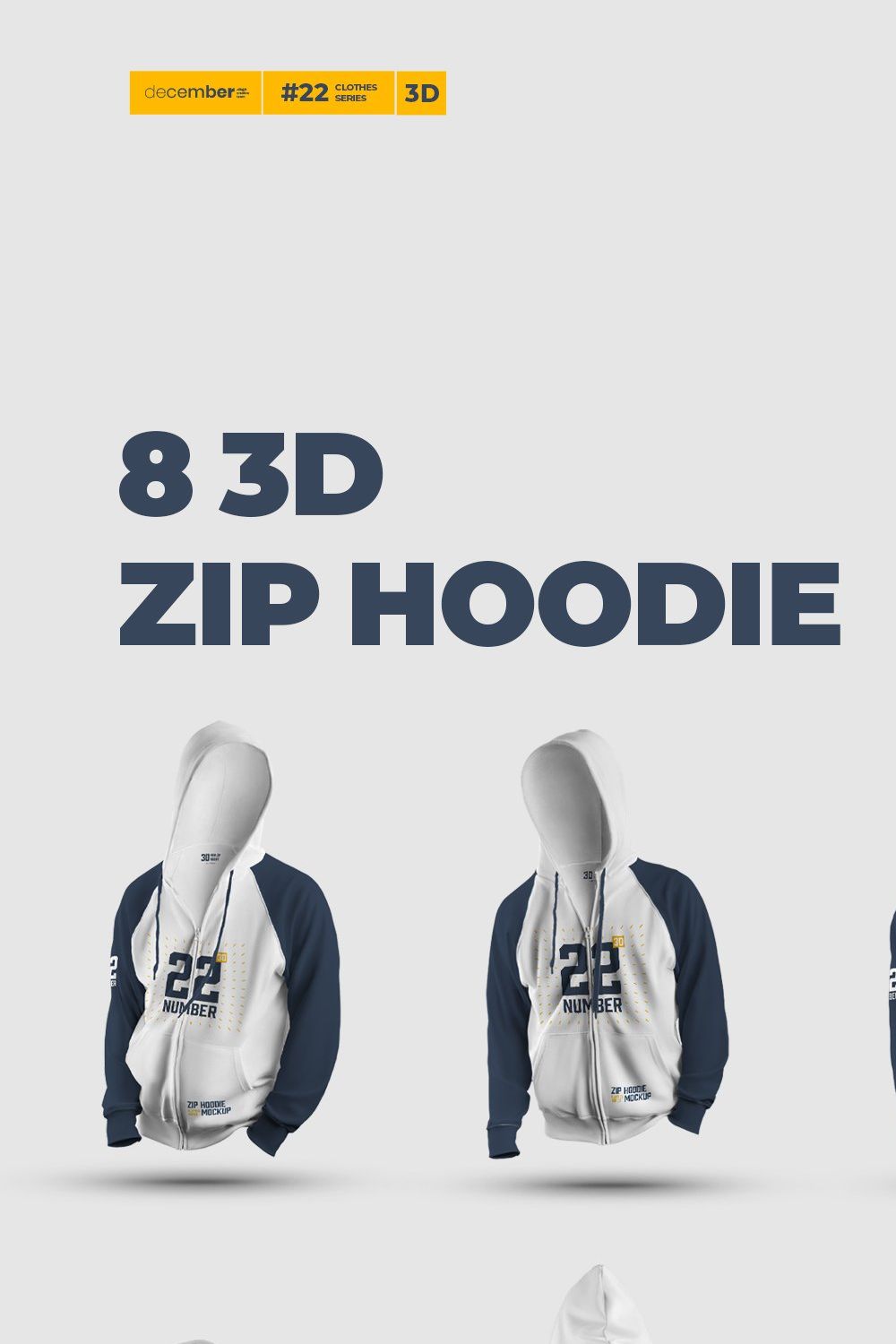 8 3D Zip Hoodie Mockups pinterest preview image.