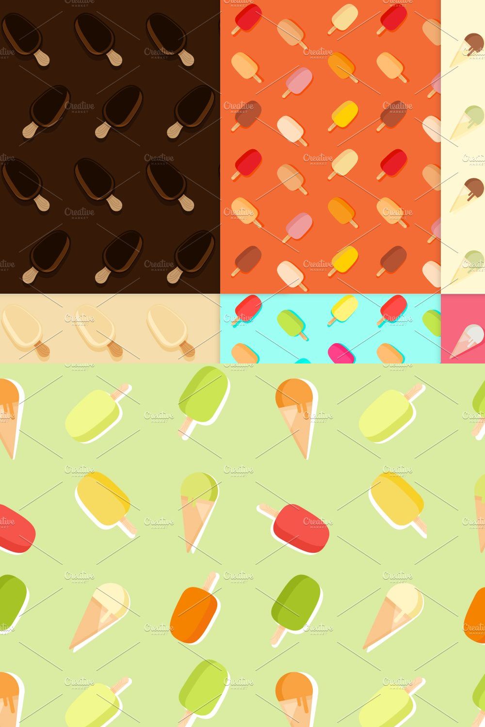 8 icecream seamless patterns pinterest preview image.
