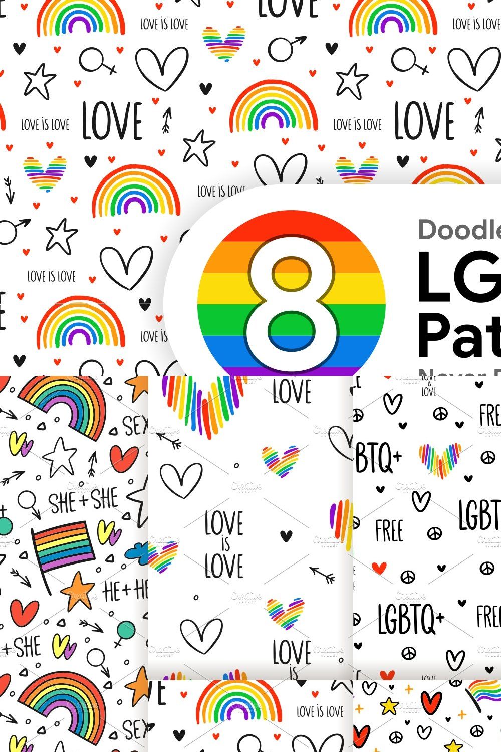 8 LGBTQ+ Never Ending Patterns pinterest preview image.