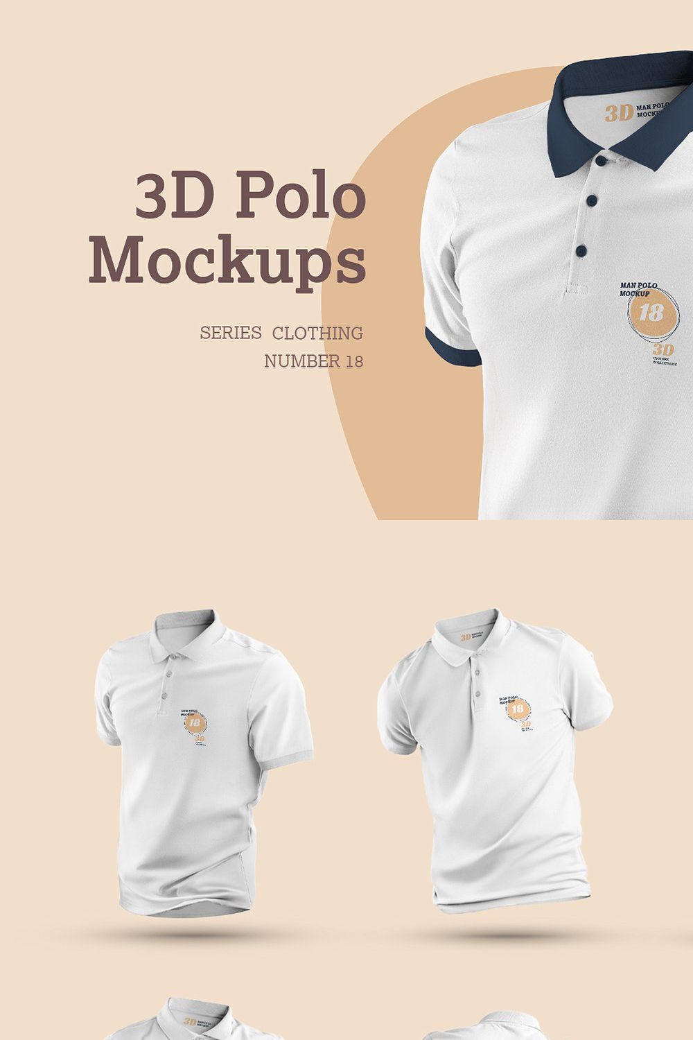 8 Mockups 3D Polo pinterest preview image.