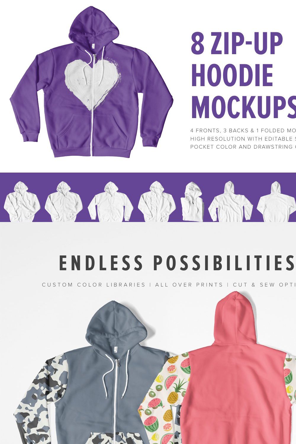8 Premium Zip-Up Hoodie Mockups pinterest preview image.