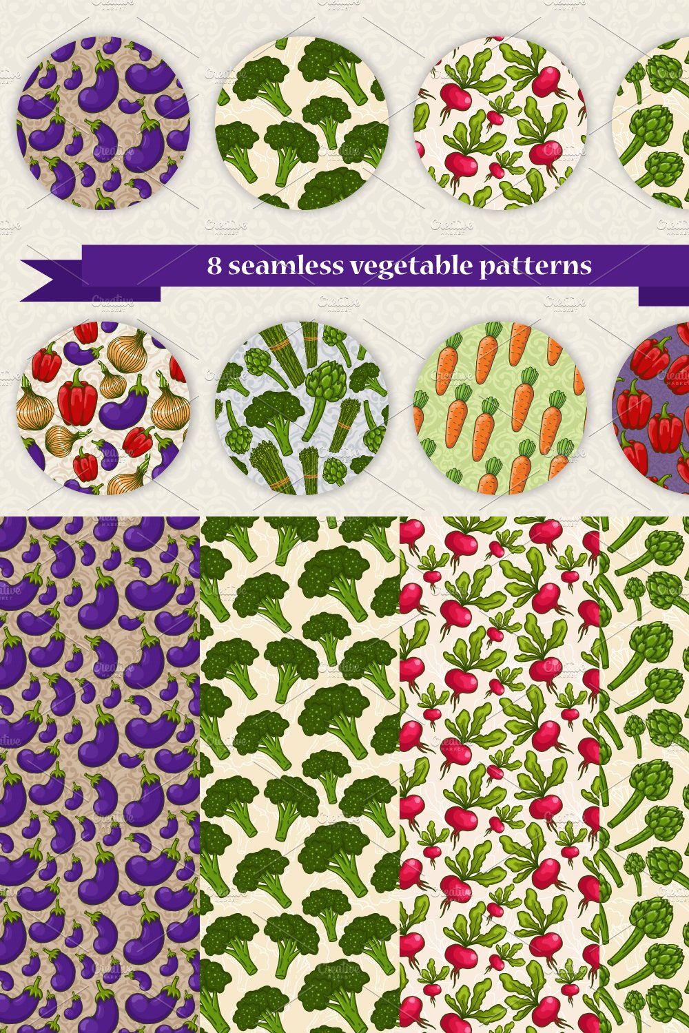 8 seamless vegetable patterns pinterest preview image.