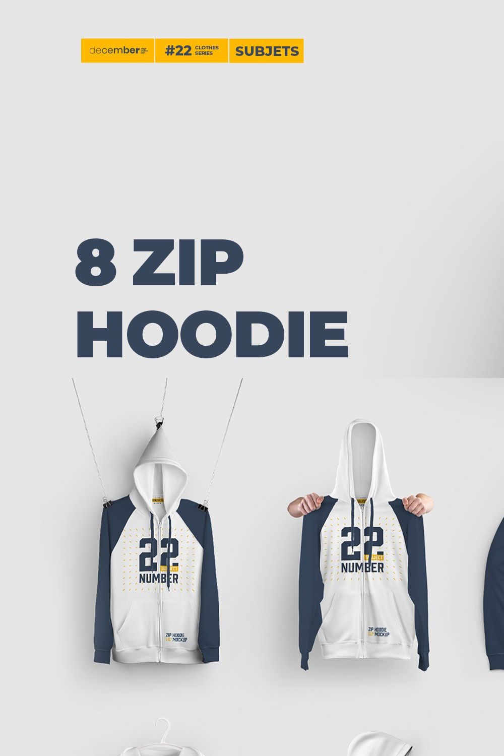 8 Zip Hoodie Mockups (Subject) pinterest preview image.