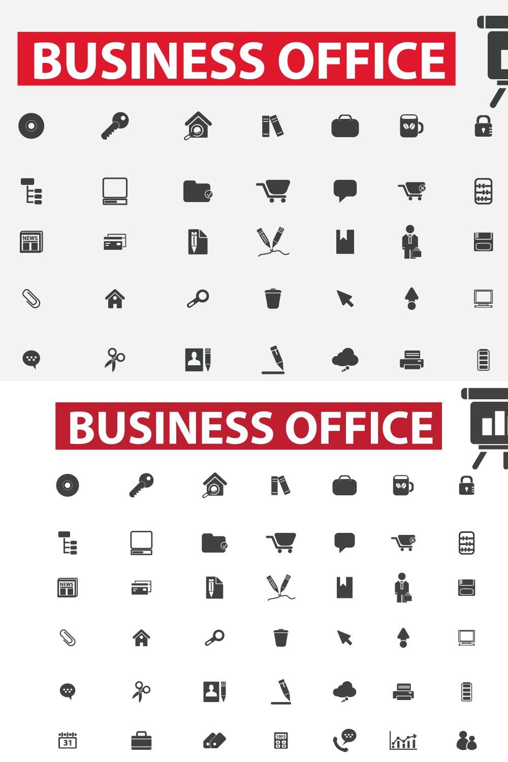 80 Business office icons pinterest preview image.