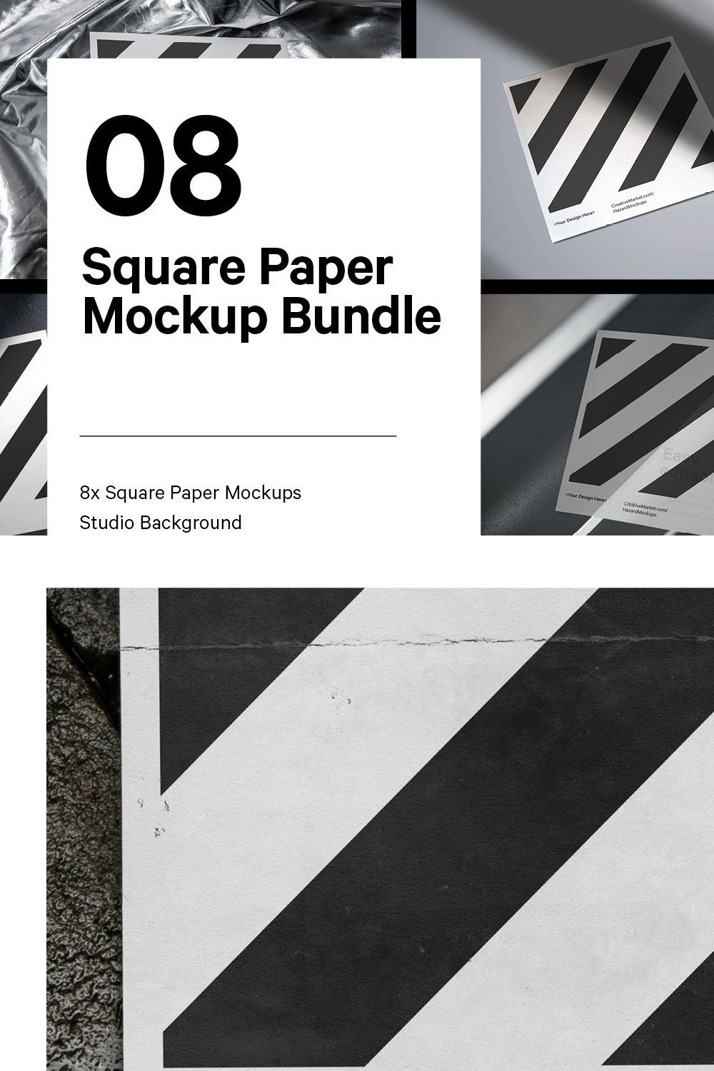 8x Square Paper Mockup Bundle pinterest preview image.