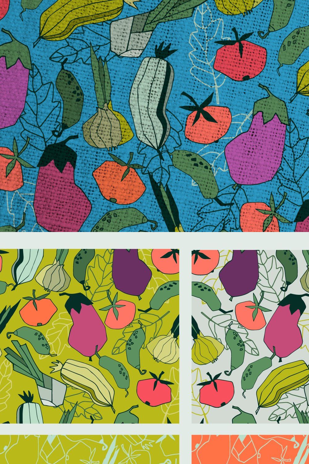 9 Healthy vegetables patterns set pinterest preview image.