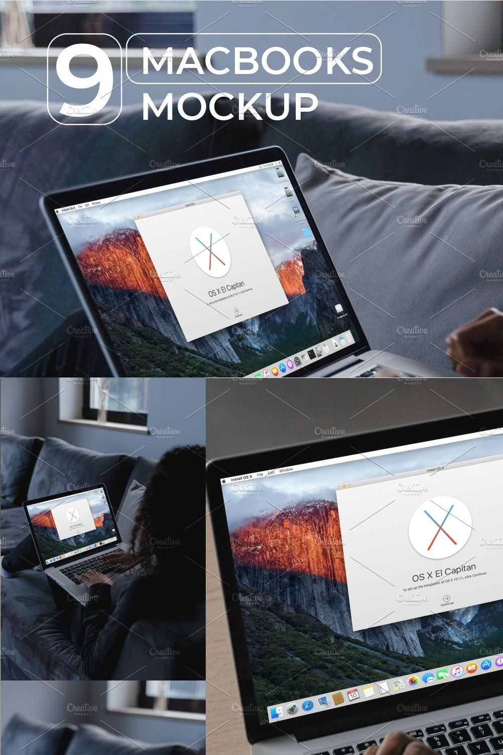 9 MacBooks/Laptops Mockup pinterest preview image.