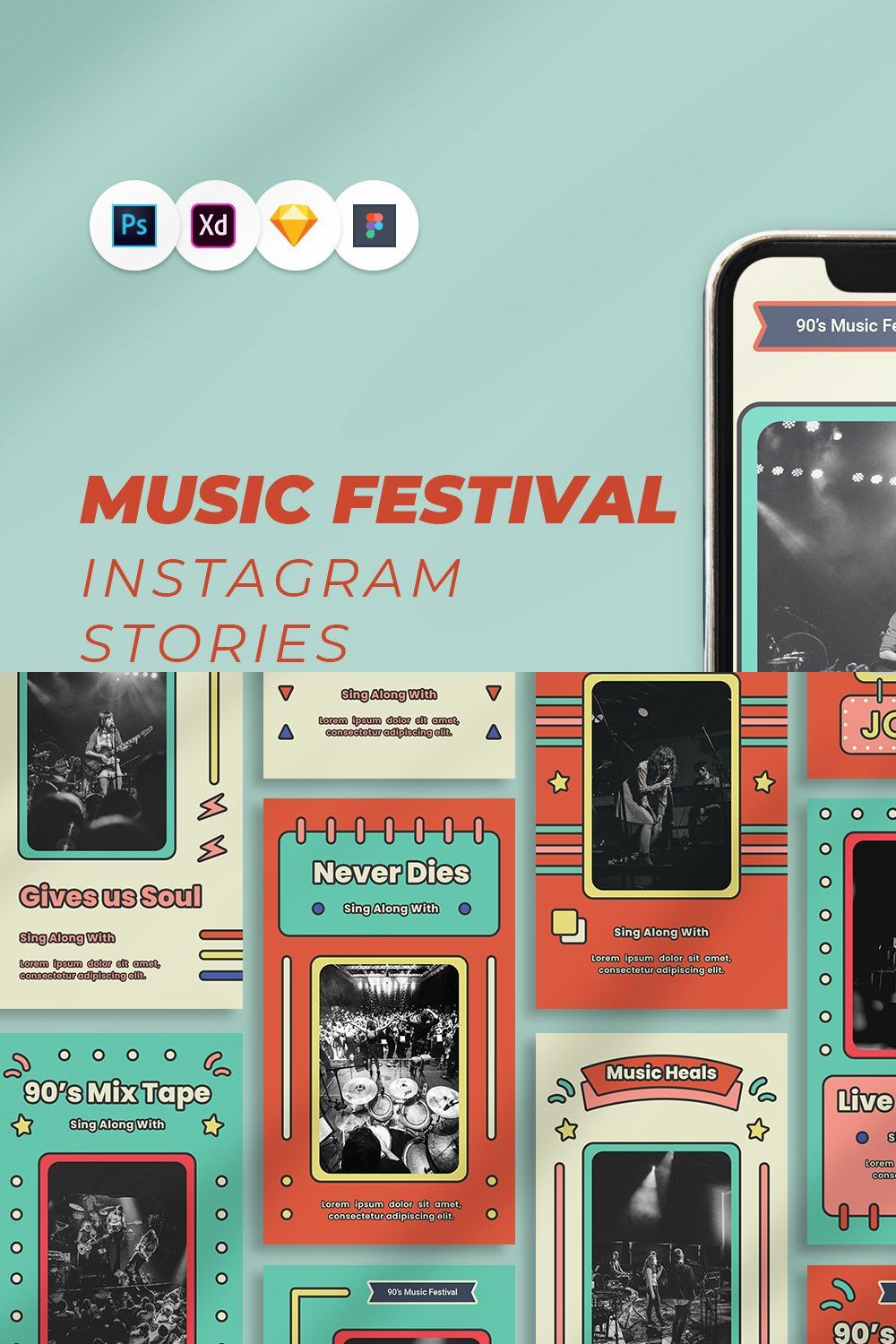 90's Music Instagram Stories pinterest preview image.