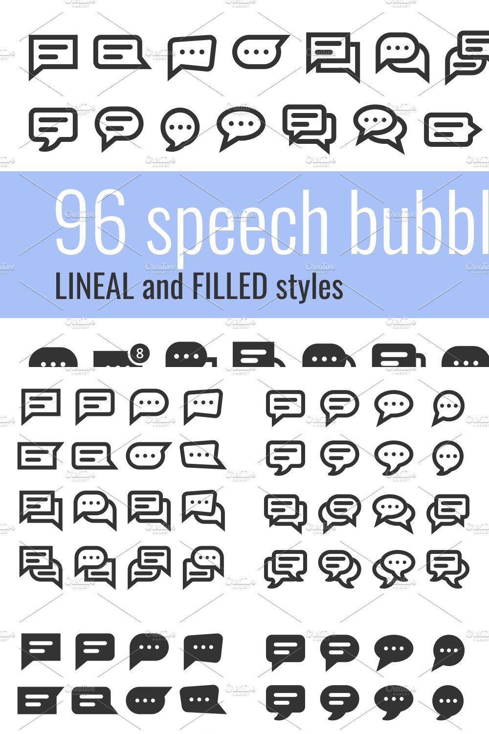 96 speech bubble icons pinterest preview image.