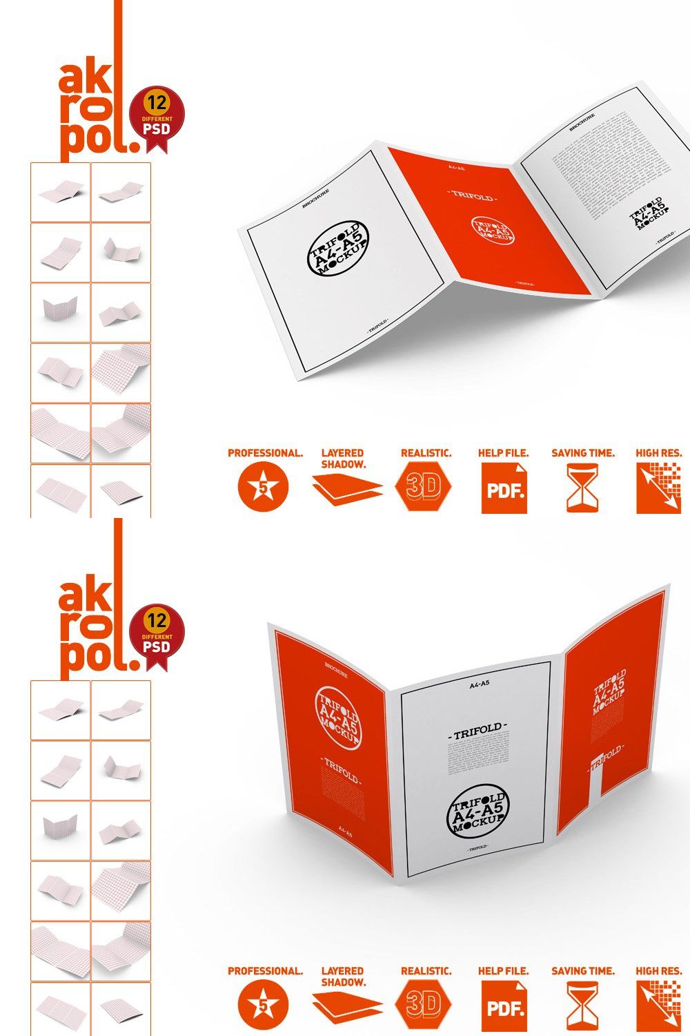 A4 / A5 Tri-Fold Brochure Mock-Up pinterest preview image.