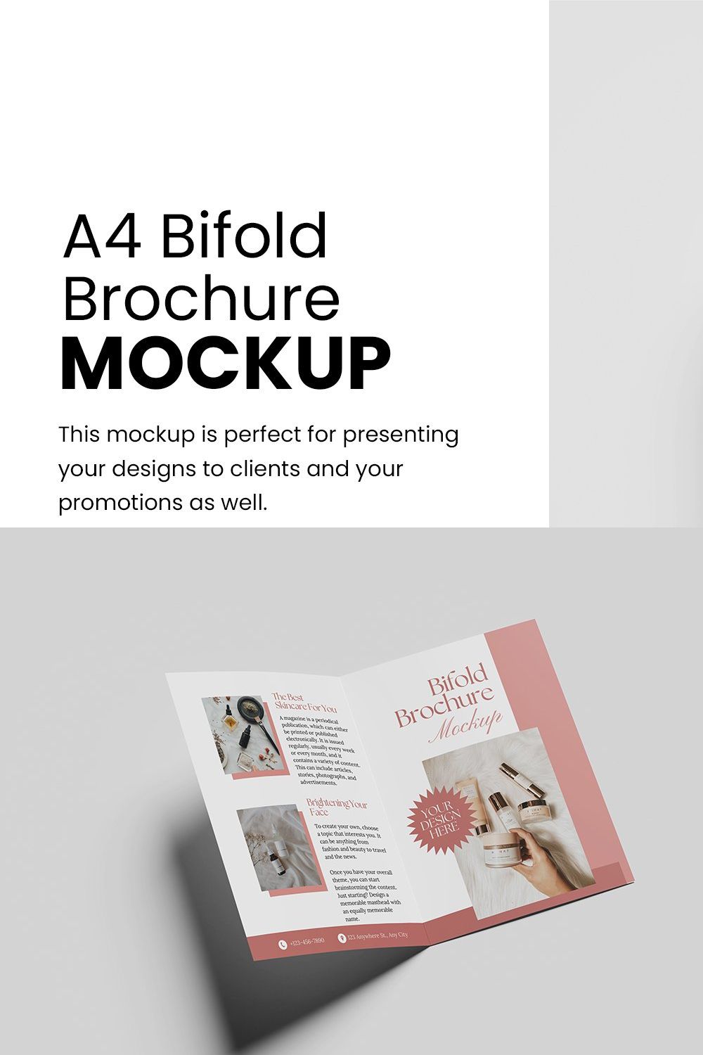 A4 Bifold Brochure Mockup pinterest preview image.