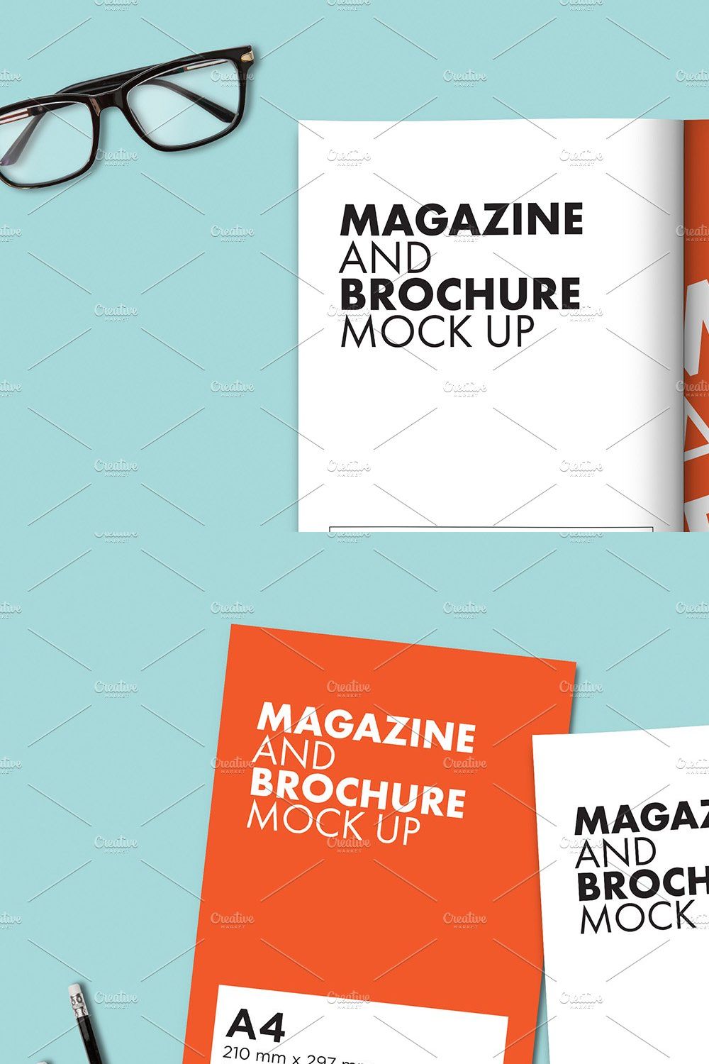 A4 Brochure and Magazine mock-up pinterest preview image.