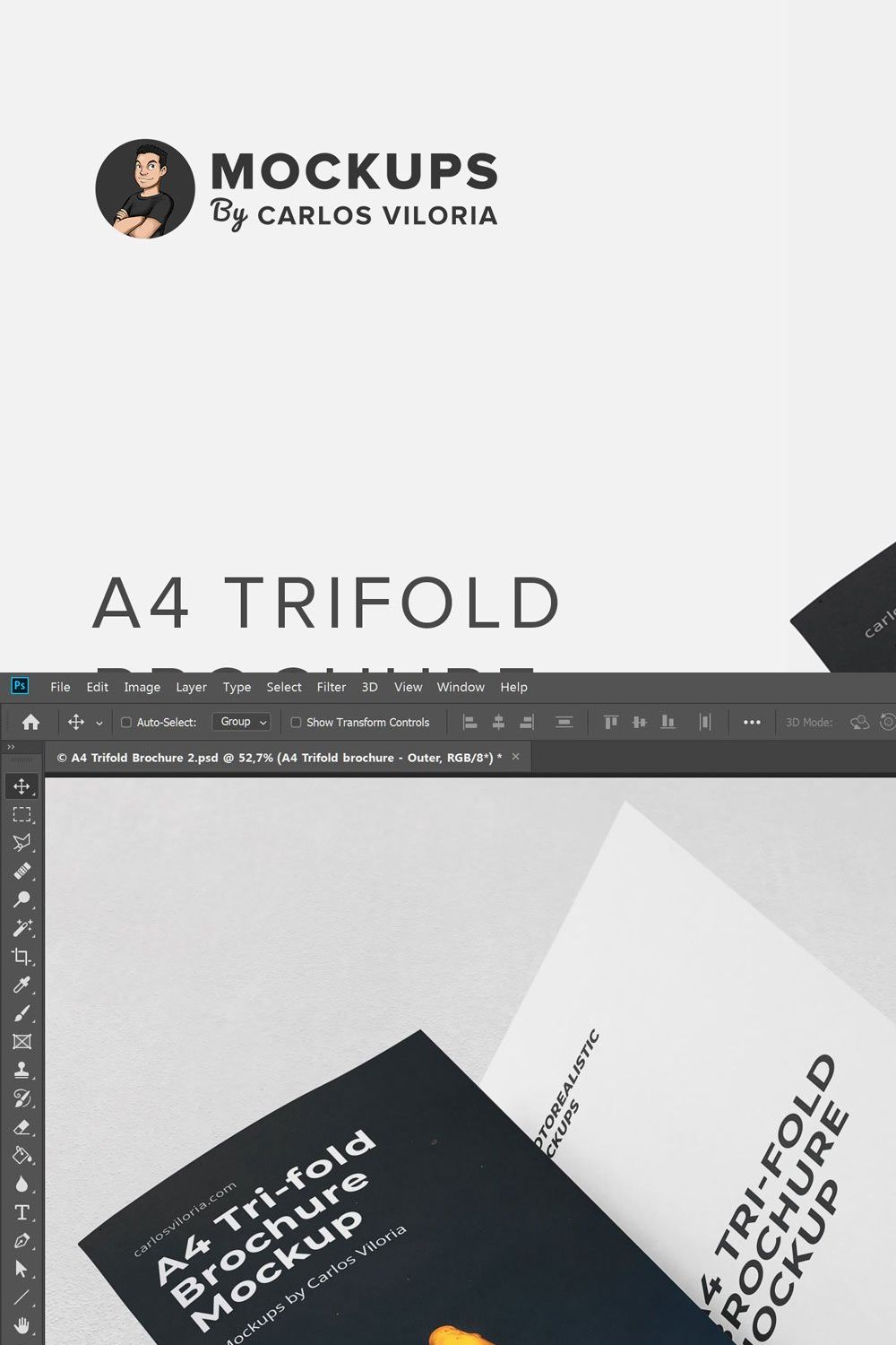 A4 Trifold Brochure Mockup pinterest preview image.