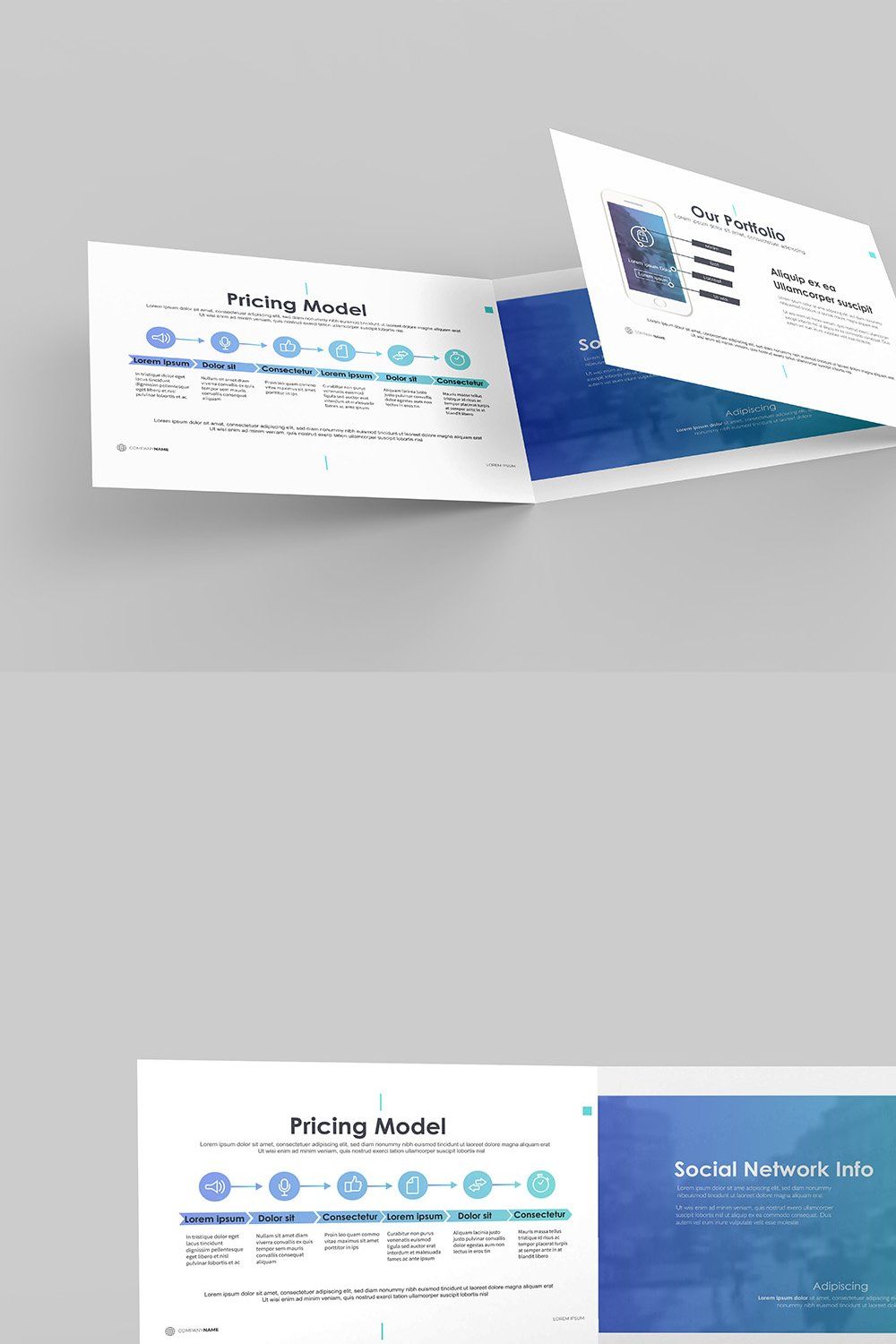 A5 Landscape Trifold Brochure Mockup pinterest preview image.