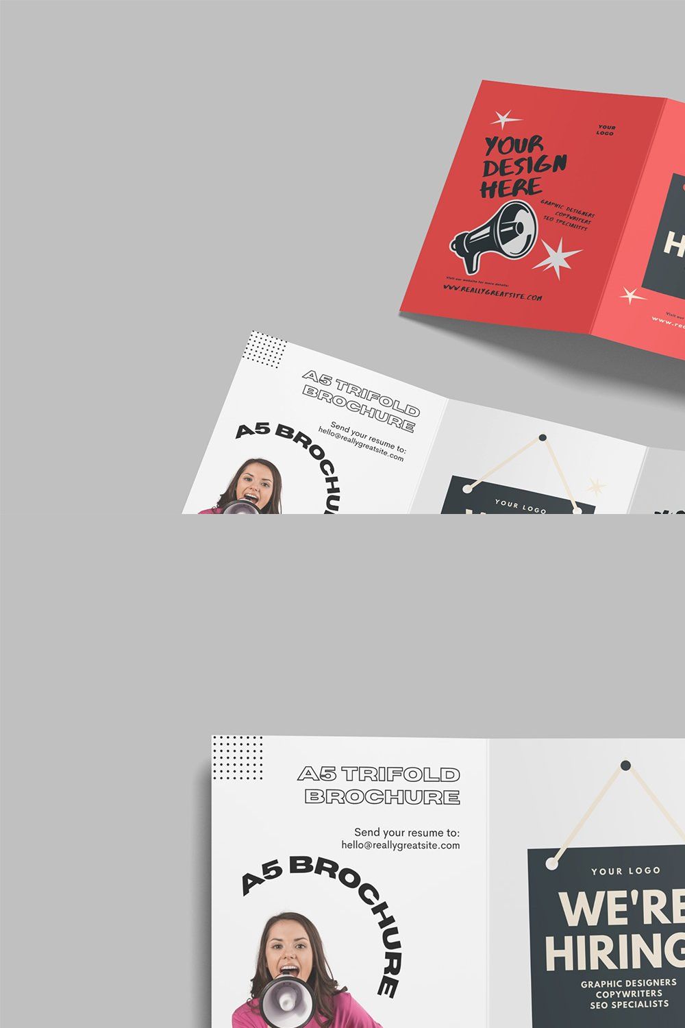 A5 Trifold Brochure Mockup pinterest preview image.