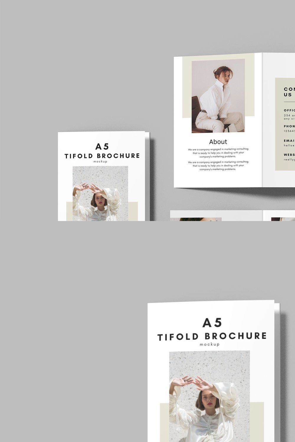 A5 Trifold Brochure Mockup pinterest preview image.