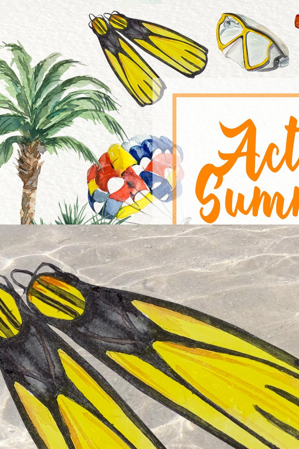 Active Summer - Watercolor Clip Arts pinterest preview image.