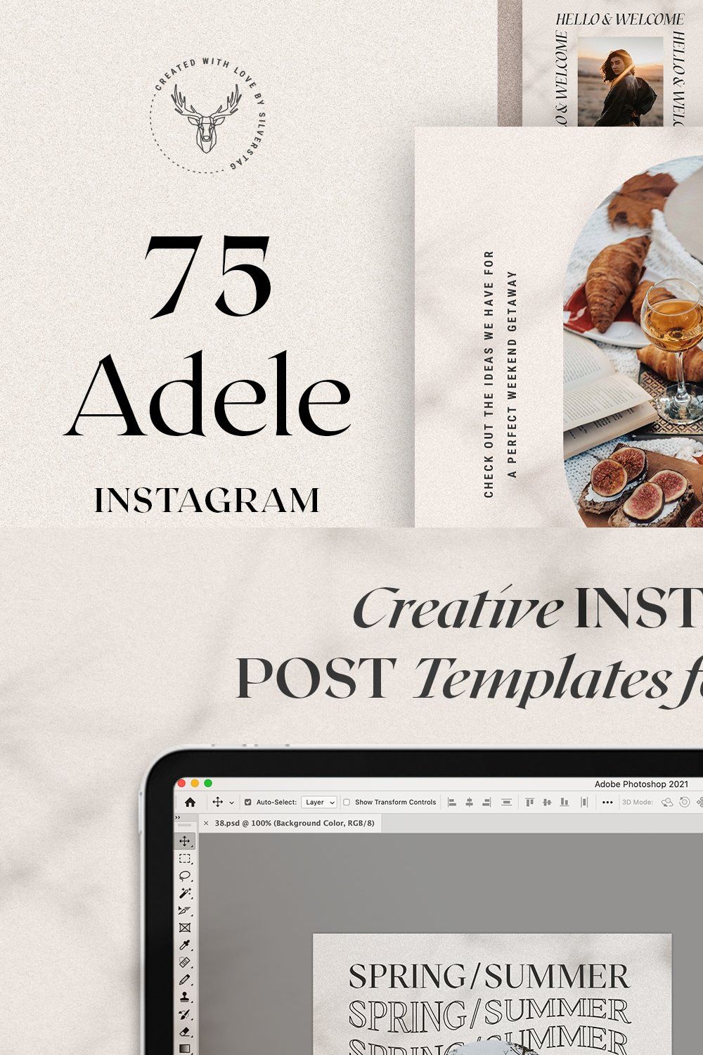 Adele Chic Instagram Post Templates pinterest preview image.