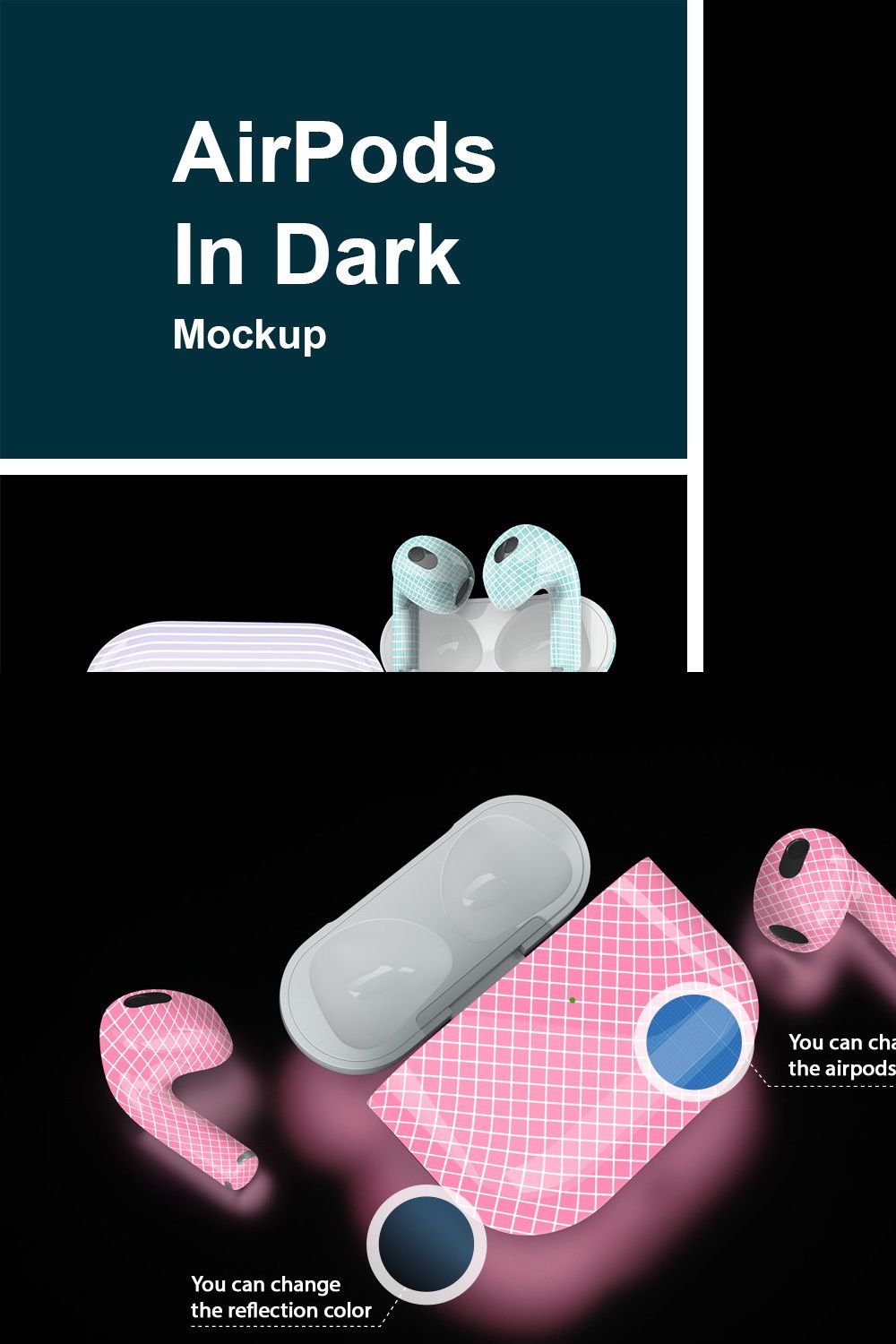 AirPods In Dark Mockup pinterest preview image.