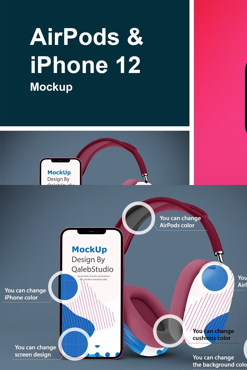 AirPods & iPhone Mockup pinterest preview image.