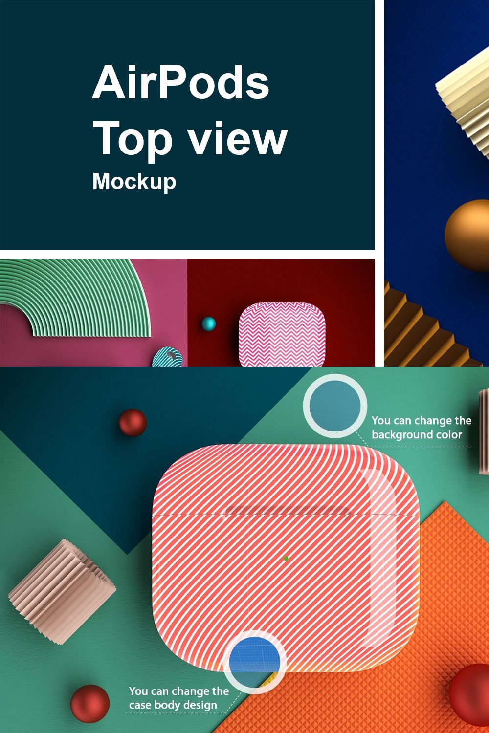 AirPods Top View Mockup pinterest preview image.