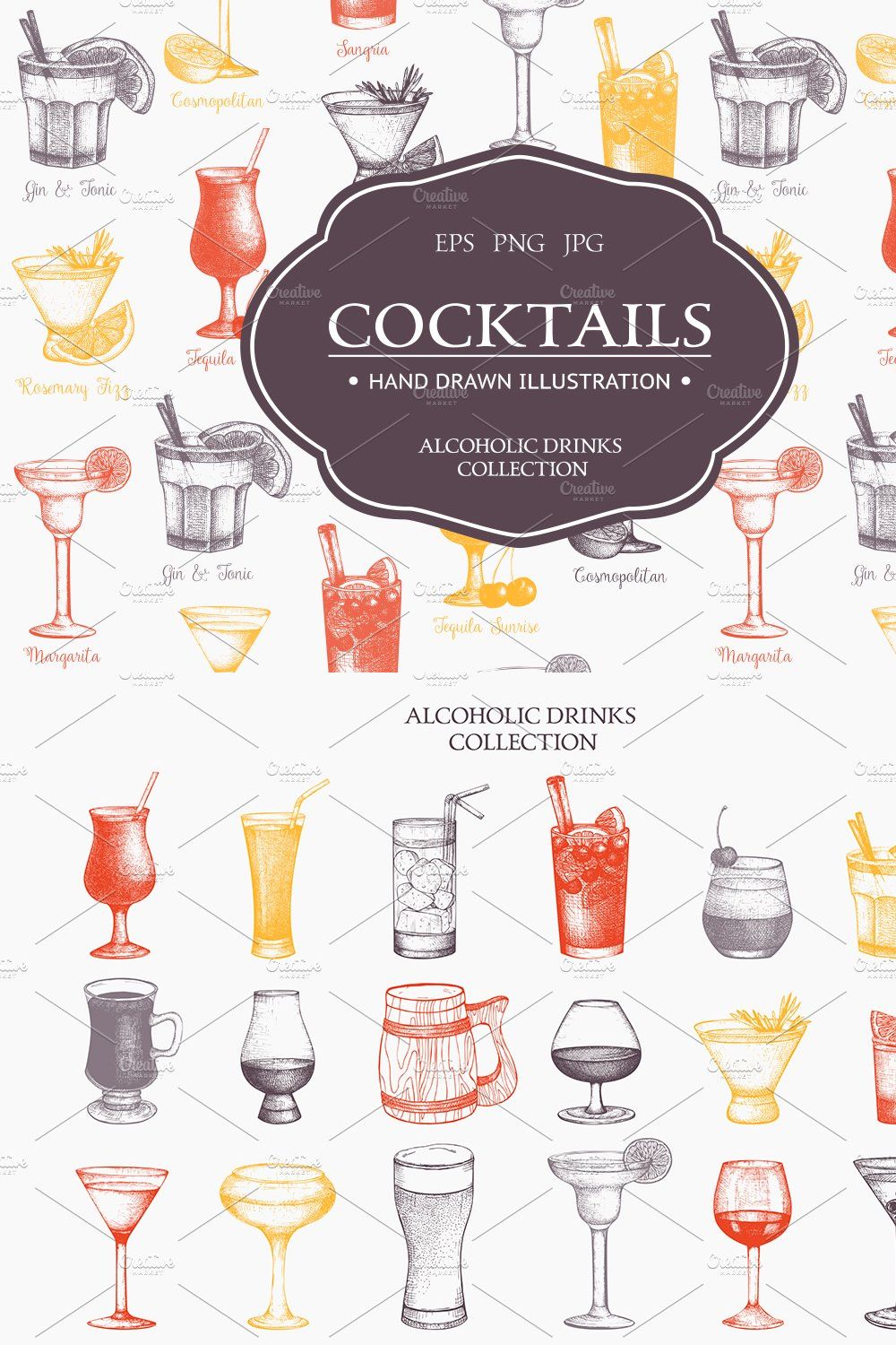 Alcoholic drinks vector sketches pinterest preview image.