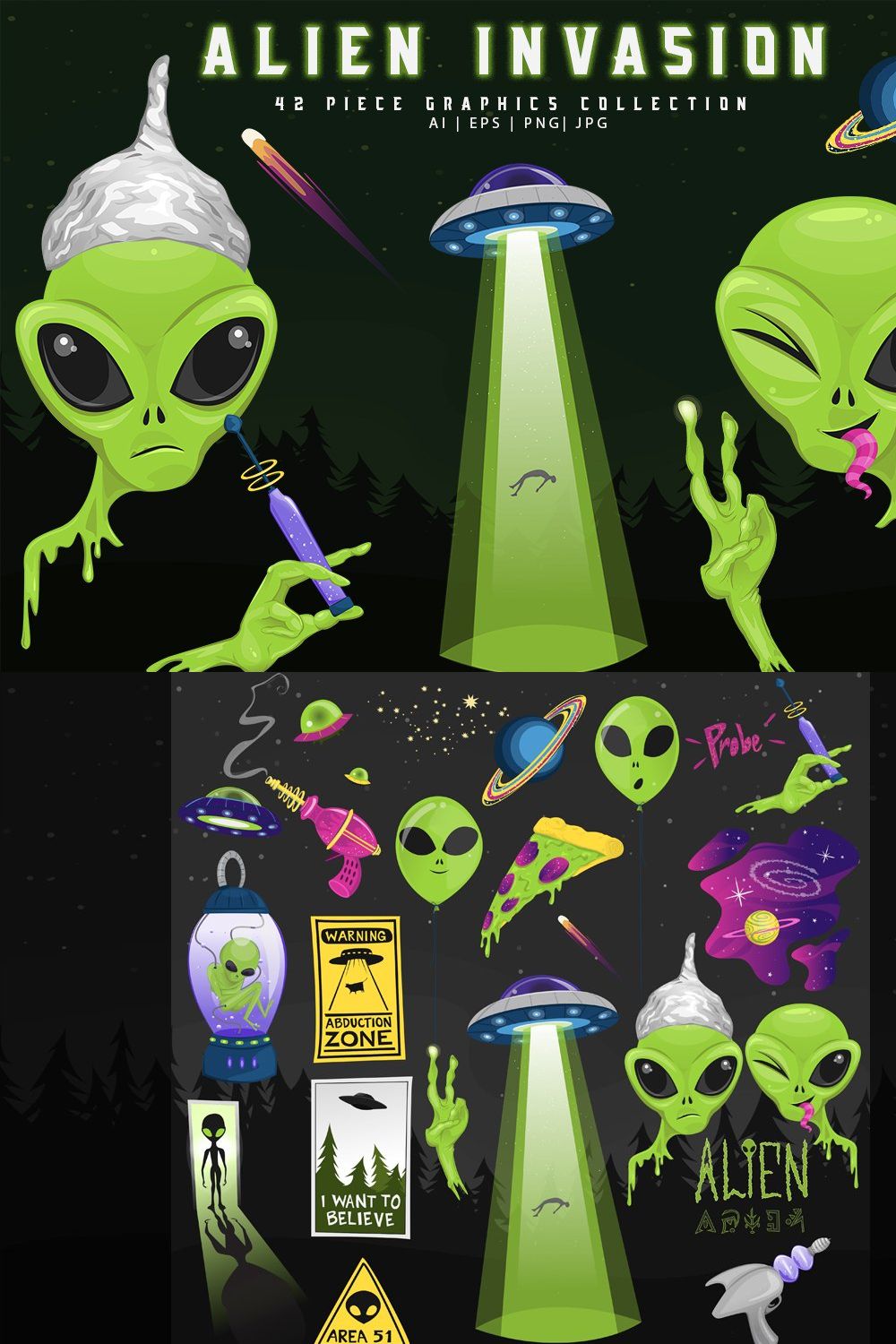 Alien Invasion 42 Piece Graphics Set pinterest preview image.