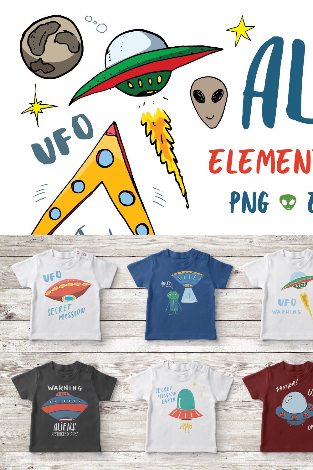 Aliens and UFO Set and patterns pinterest preview image.