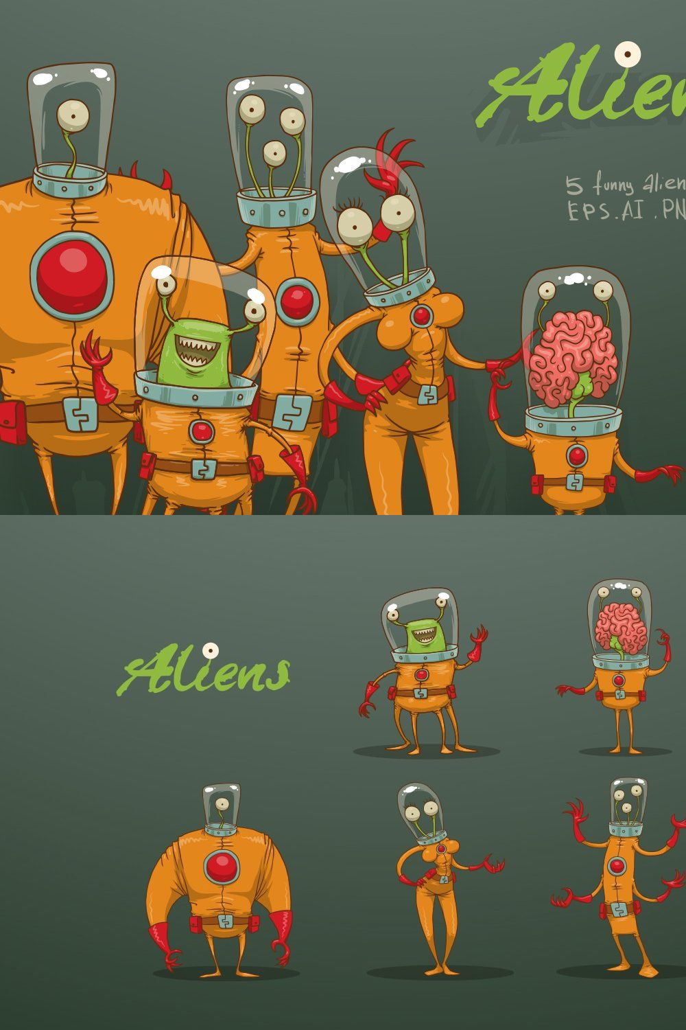 Aliens bundle, vector pinterest preview image.