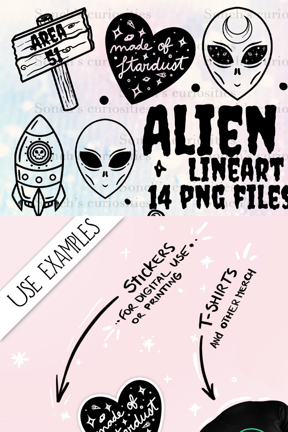 Aliens - spooky/celestial PNG files pinterest preview image.