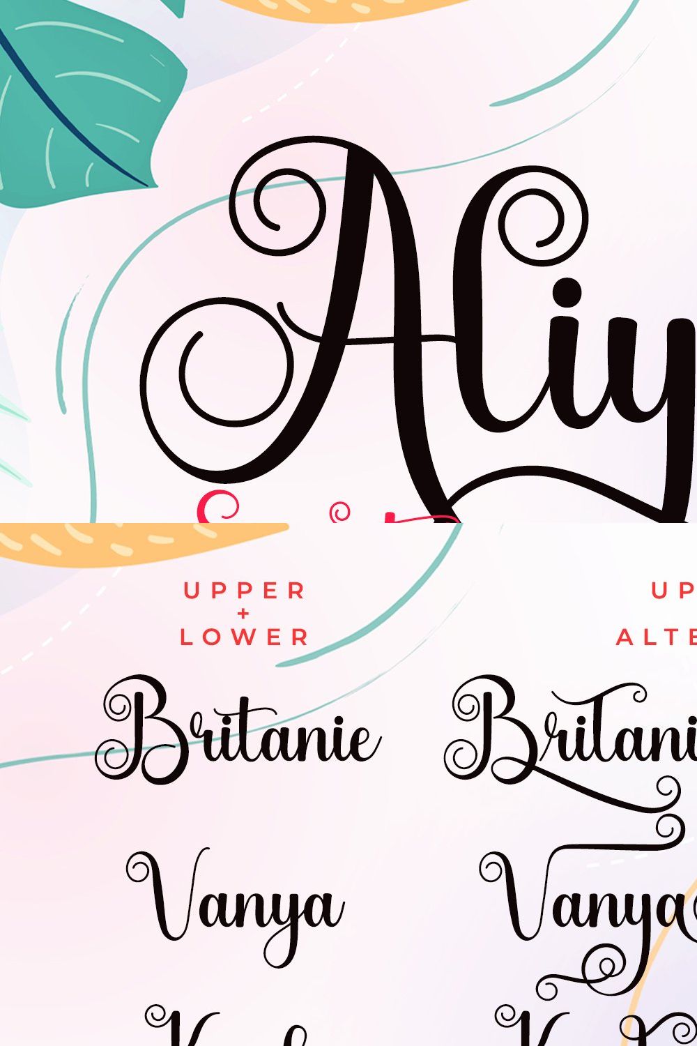 Aliyah - Swirly Calligraphy Font pinterest preview image.