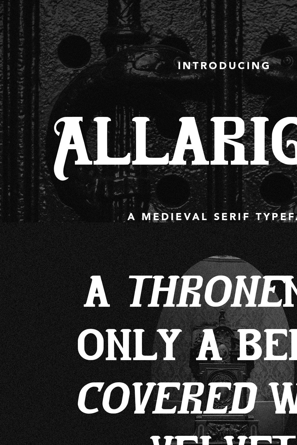 Allarique Medieval Serif Typeface pinterest preview image.