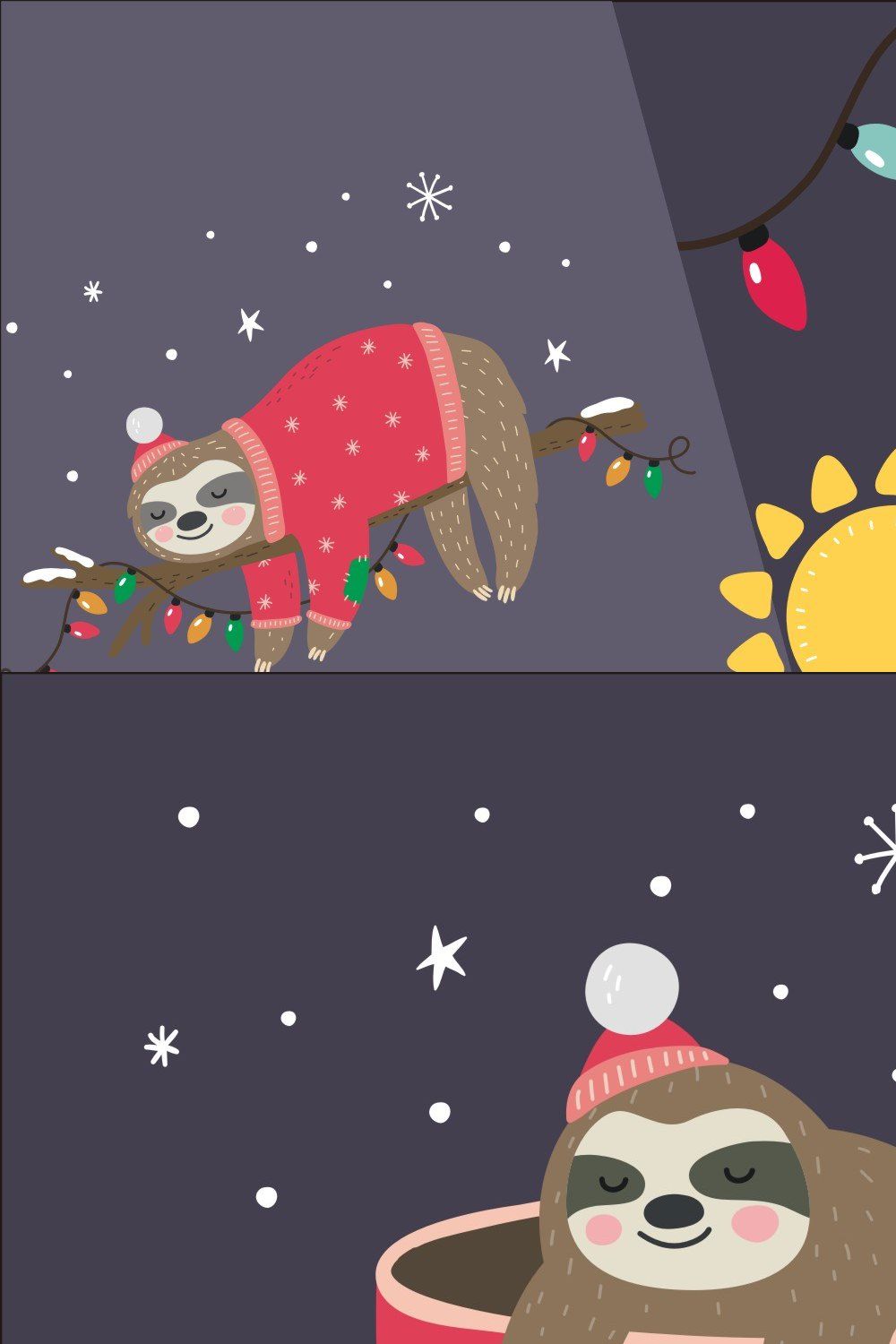 Alpaca and Sloth. Christmas Sloth pinterest preview image.