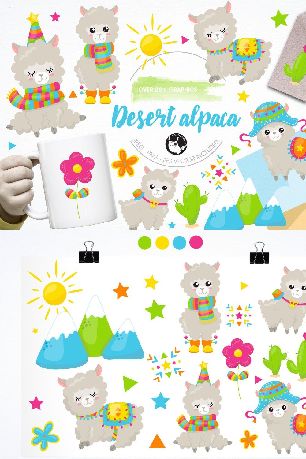 Alpaca illustration pack pinterest preview image.