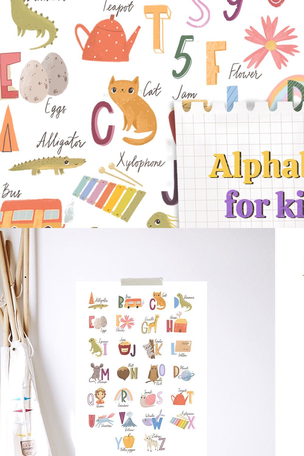 Alphabet kids. Alphabet animals pinterest preview image.