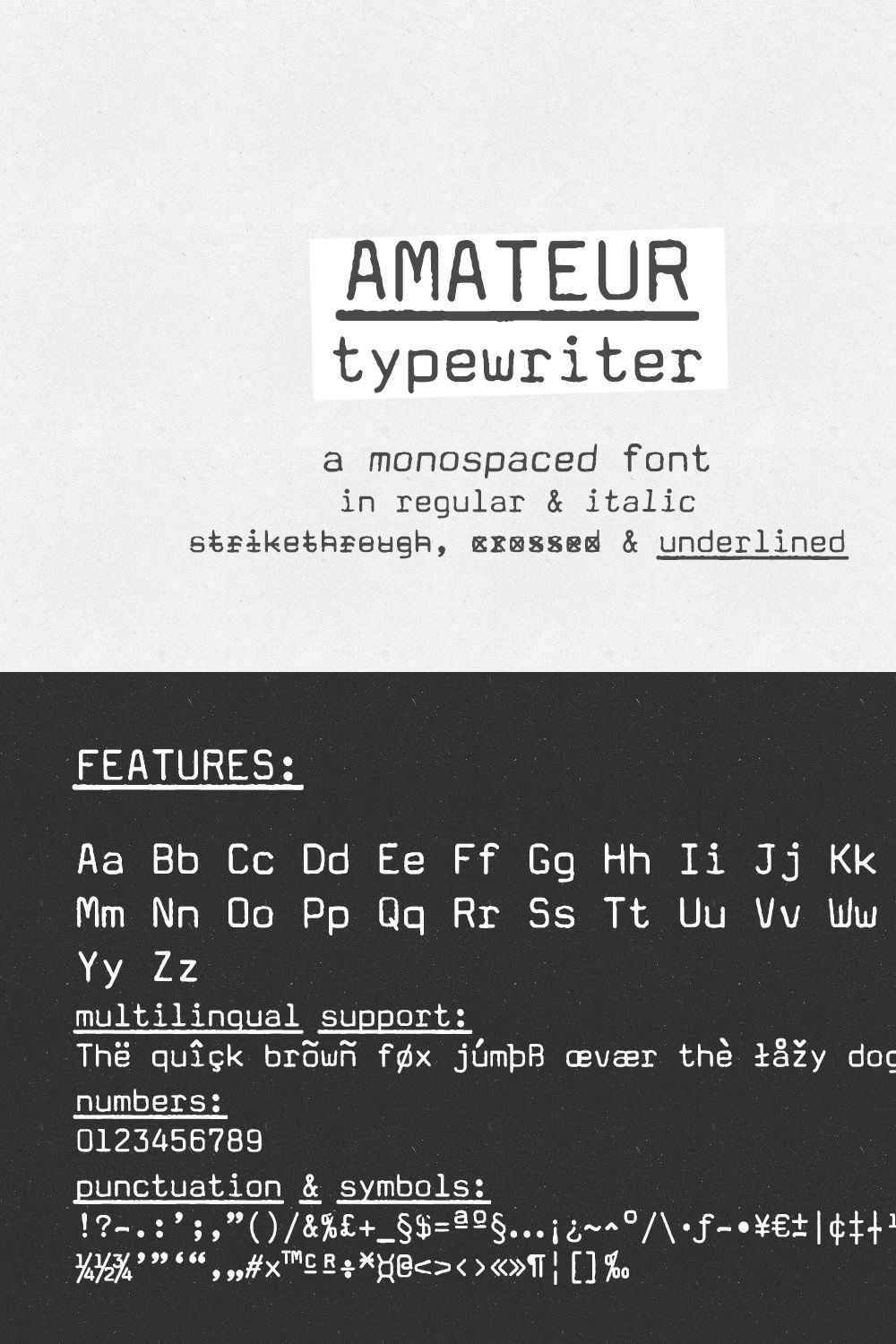 Amateur Typewriter monospaced font pinterest preview image.